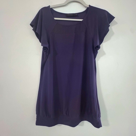 The Limited Tops - The Limited Dark Purple Women's Blouse With Sheer Mesh Neckline